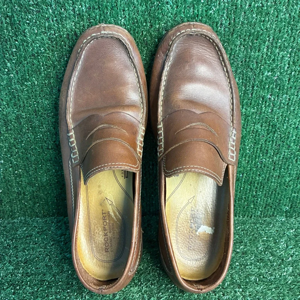 Rockport DMX Penny Comfort Leather Slip On Loafers Moccasins Brown Mens 10.5 M
